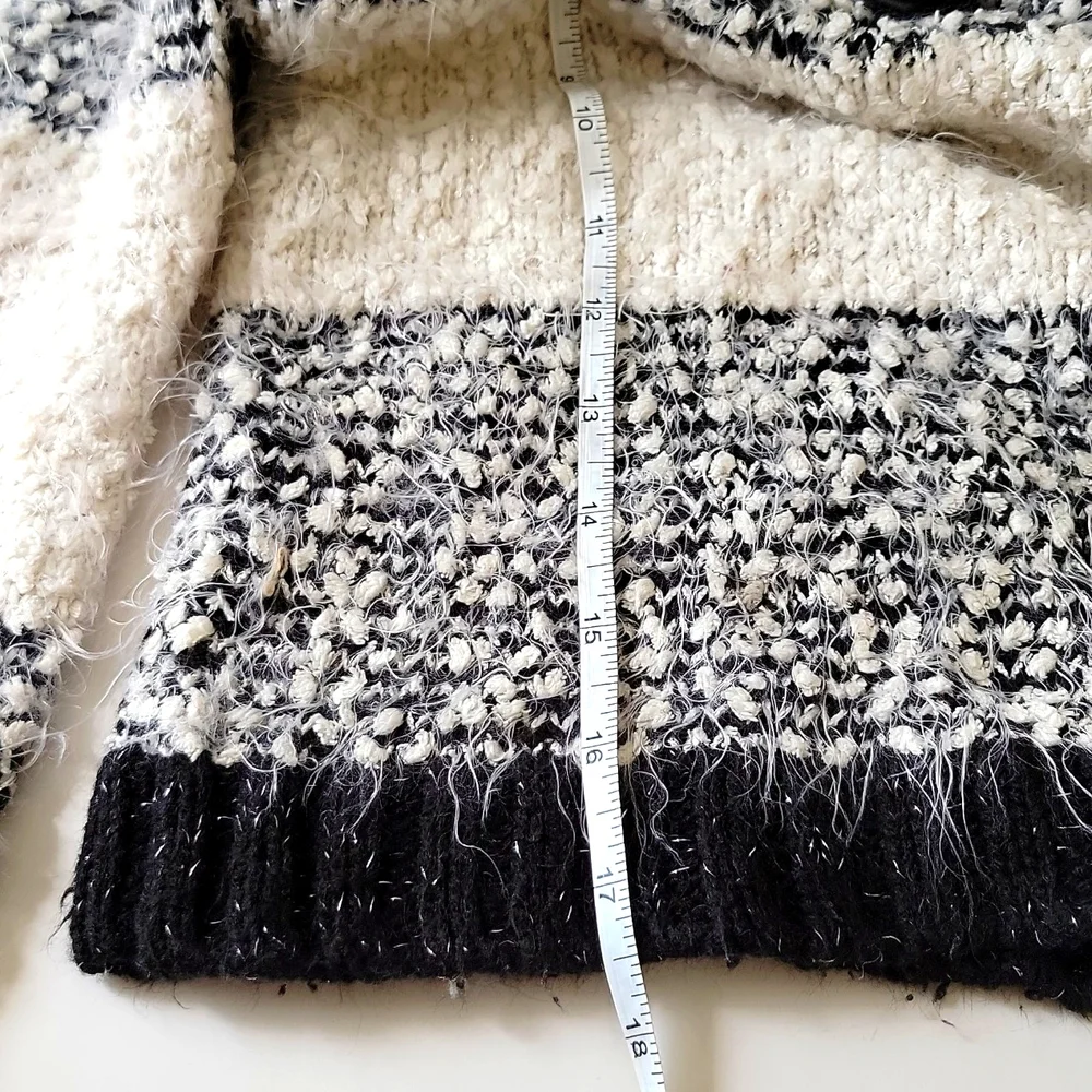 Justice Girls Hooded Sweater Black White Stripes V Neck Size 8